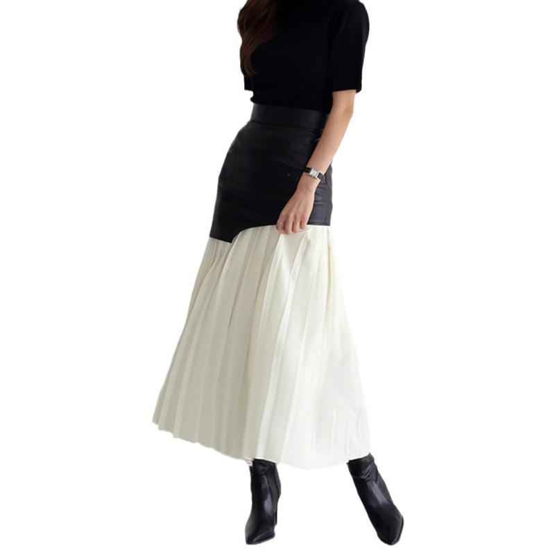 Brit elegáns niche dizájn 2024 őszi új, magas derekú, elegáns, divatos varrású, rakott, kontrasztos színű szoknya nőknek