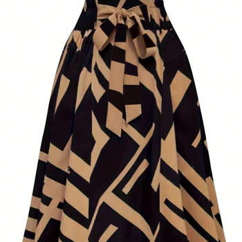 Határokon átnyúló Amazon AliExpress 2025 tavaszi és őszi új európai és amerikai nyomtatott öves divatos szabadidős ingázó szoknya nőknek