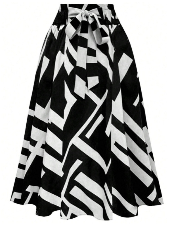 Határokon átnyúló Amazon AliExpress 2025 tavaszi és őszi új európai és amerikai nyomtatott öves divatos szabadidős ingázó szoknya nőknek