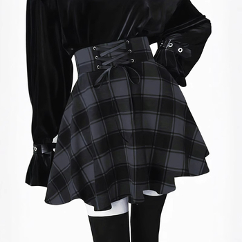 Új, divatos, kockás, fűzős, magas derekú, sokoldalú, félhosszú tütü szoknya
