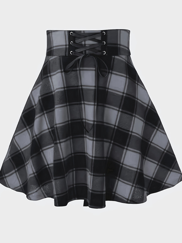 Új, divatos, kockás, fűzős, magas derekú, sokoldalú, félhosszú tütü szoknya