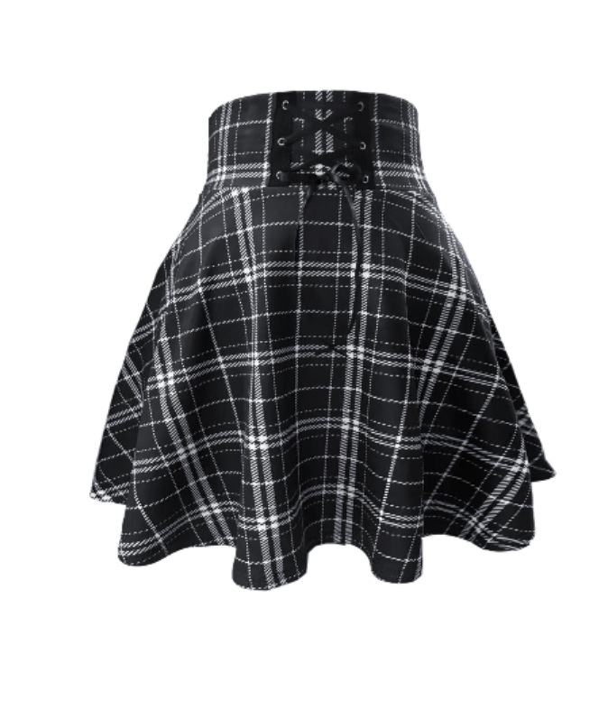 Új, divatos, kockás, fűzős, magas derekú, sokoldalú, félhosszú tütü szoknya