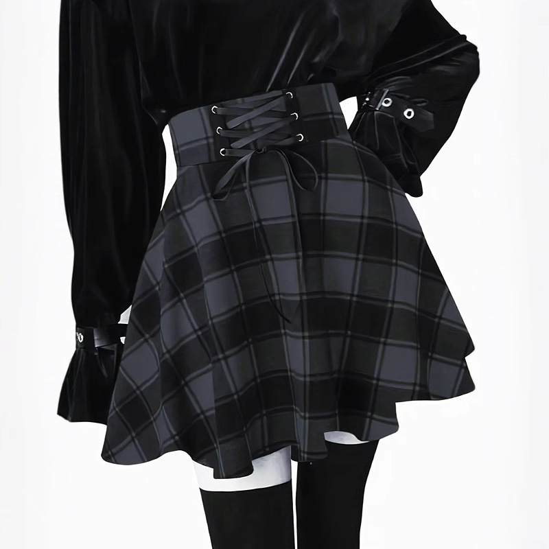 Új, divatos, kockás, fűzős, magas derekú, sokoldalú, félhosszú tütü szoknya