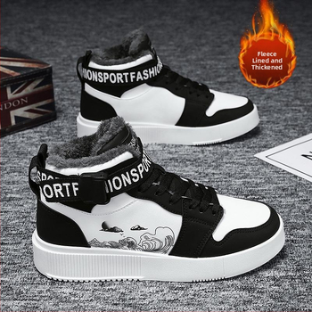 Ősz és tél Új polár bélésű pamutcipők Magas szárú deszkás cipők Tornacipők Vastag talpú alkalmi gyerekcipők Férfi cipők tinédzsereknek és diákoknak