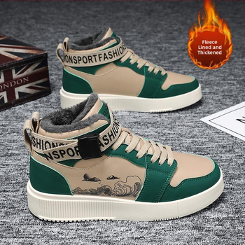 Ősz és tél Új polár bélésű pamutcipők Magas szárú deszkás cipők Tornacipők Vastag talpú alkalmi gyerekcipők Férfi cipők tinédzsereknek és diákoknak