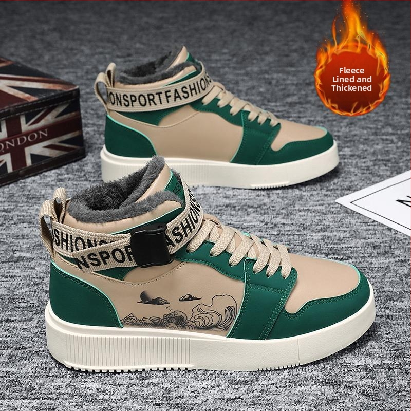 Ősz és tél Új polár bélésű pamutcipők Magas szárú deszkás cipők Tornacipők Vastag talpú alkalmi gyerekcipők Férfi cipők tinédzsereknek és diákoknak