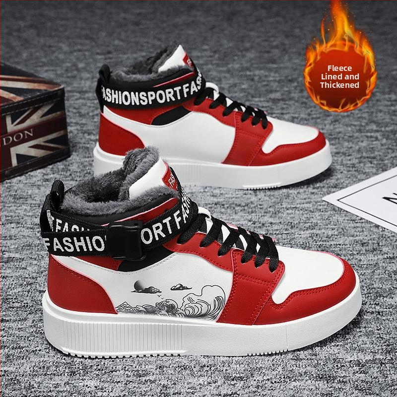 Ősz és tél Új polár bélésű pamutcipők Magas szárú deszkás cipők Tornacipők Vastag talpú alkalmi gyerekcipők Férfi cipők tinédzsereknek és diákoknak