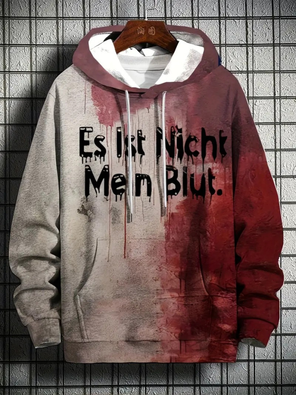 Férfi utcai vicces, bő kapucnis pulóver, közvetlen gyári értékesítés, vicces, vérfoltos betűs szlogen, 3D digitális nyomtatás