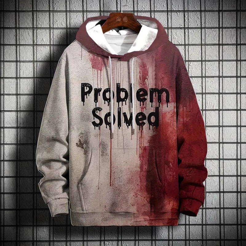 Férfi utcai vicces, bő kapucnis pulóver, közvetlen gyári értékesítés, vicces, vérfoltos betűs szlogen, 3D digitális nyomtatás
