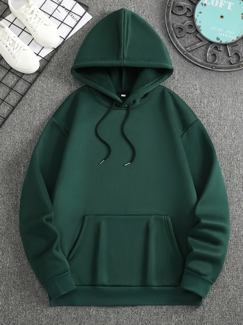 Férfi lezser kapucnis pulóver, ujjlenyomat-nyomattal - kényelmes poliészter