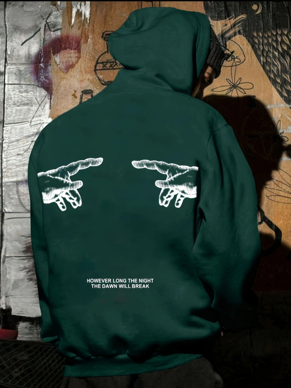 Férfi lezser kapucnis pulóver, ujjlenyomat-nyomattal - kényelmes poliészter