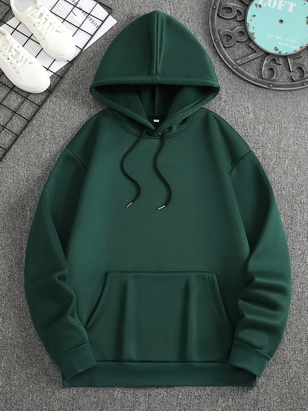 Férfi lezser kapucnis pulóver, ujjlenyomat-nyomattal - kényelmes poliészter