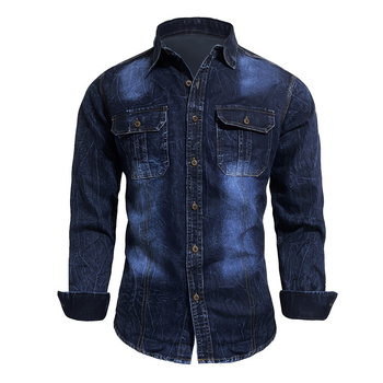 Διασυνοριακό εξωτερικό εμπόριο Τζιν πουκάμισο με μακριά μανίκια, μόδα, νέα τάση, τζιν tie-dye