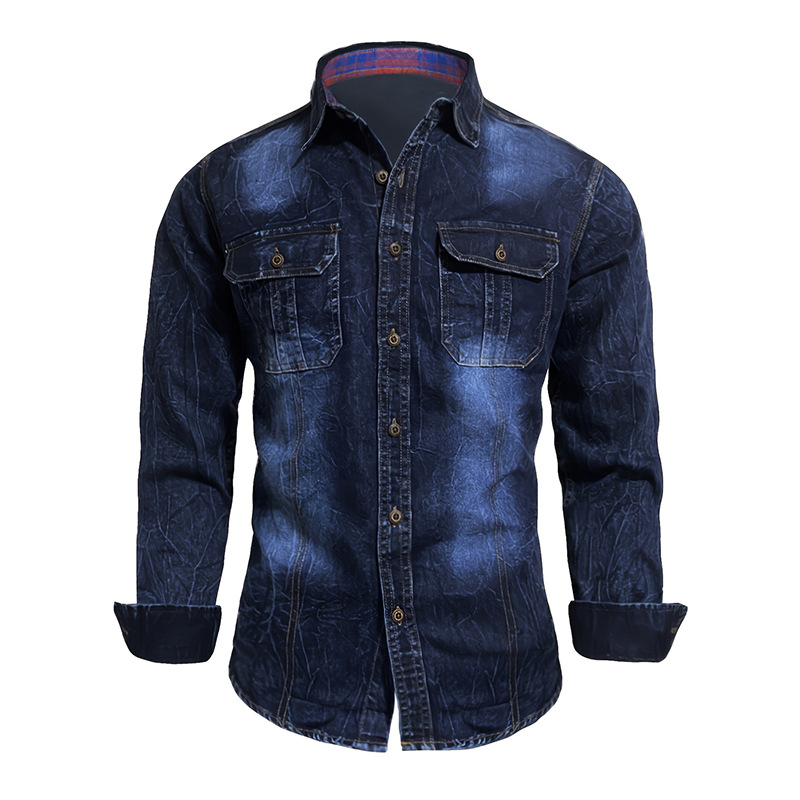 Διασυνοριακό εξωτερικό εμπόριο Τζιν πουκάμισο με μακριά μανίκια, μόδα, νέα τάση, τζιν tie-dye