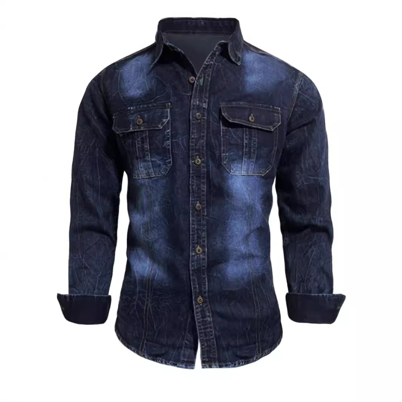 Διασυνοριακό εξωτερικό εμπόριο Τζιν πουκάμισο με μακριά μανίκια, μόδα, νέα τάση, τζιν tie-dye