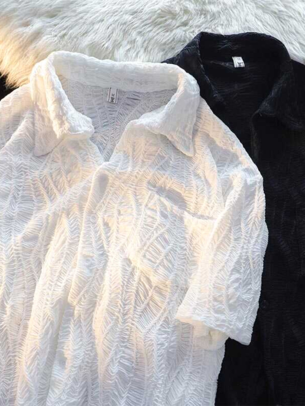 Vasariniai ploni klostuoti trumpomis rankovėmis vyriški marškiniai, laisvalaikio, madingi, sportiniai, „Ruffian“, gražūs, japoniško stiliaus, Honkongo dizaino, retro stiliaus marškiniai