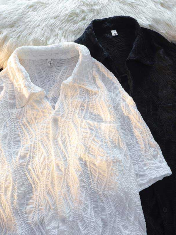 Vasariniai ploni klostuoti trumpomis rankovėmis vyriški marškiniai, laisvalaikio, madingi, sportiniai, „Ruffian“, gražūs, japoniško stiliaus, Honkongo dizaino, retro stiliaus marškiniai