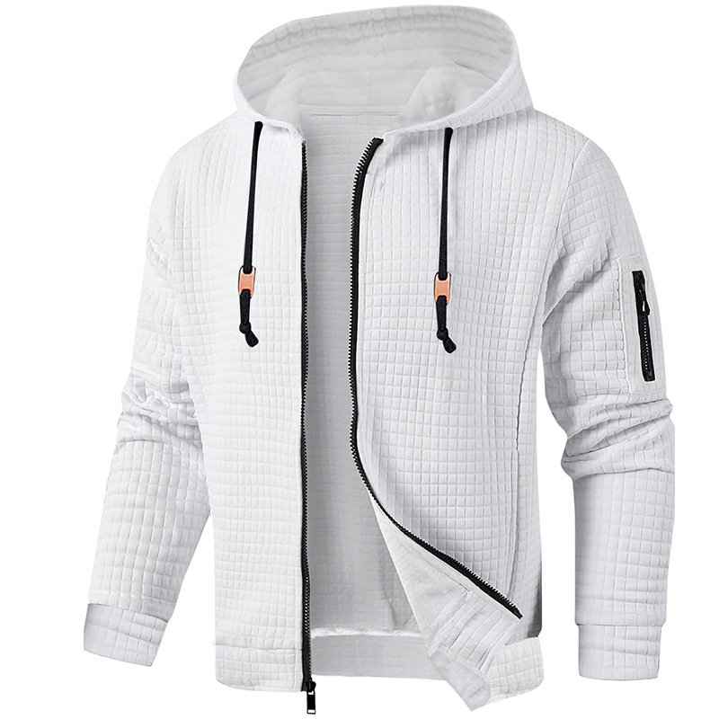 2024-es, határokon átnyúló, európai és amerikai férfi könnyű, kapucnis pulóver, teljes cipzáras, gofrimintás pulóver, lezser dzseki, kabát