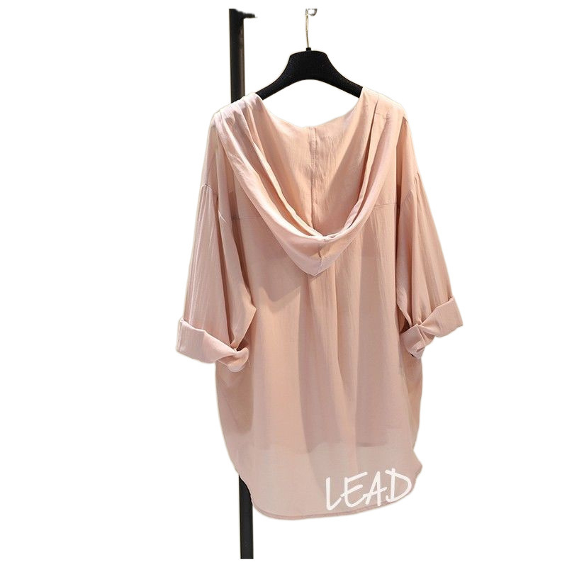 Vidutinio ilgio gobtuvu nuo saulės apsaugantys moteriški drabužiai 2023 m. vasarai, nauji dvigubos kišenės laisvi korėjietiško stiliaus ploni marškiniai, laisvalaikio marškiniai