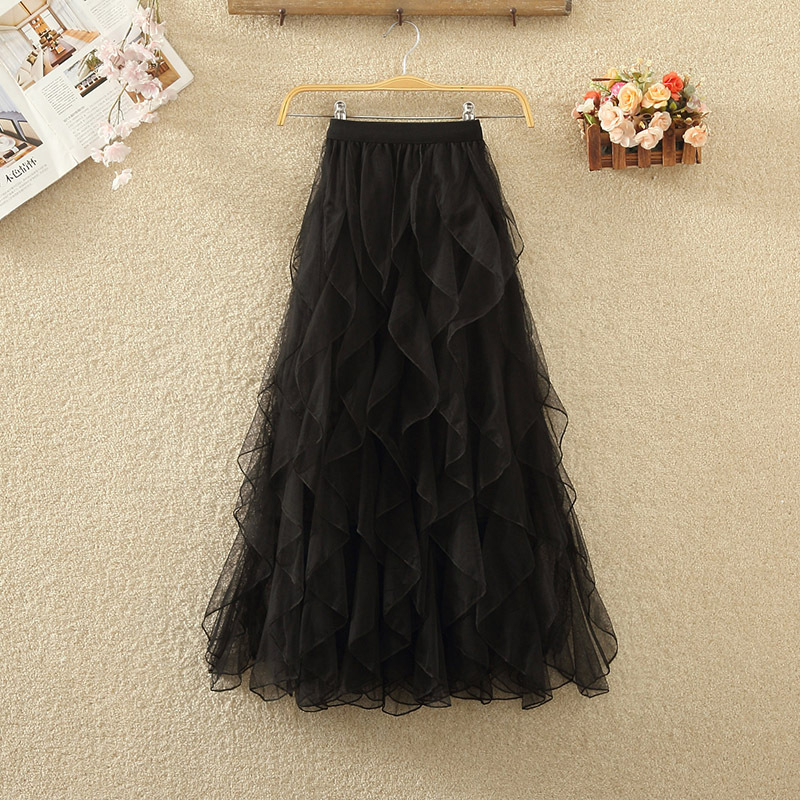 Hullámmintás hálós szoknya nőknek tavaszi és nyári, magas derekú, tündér fodros szoknya, középhosszú, A-vonalú szoknya, gézszoknya, sokoldalú