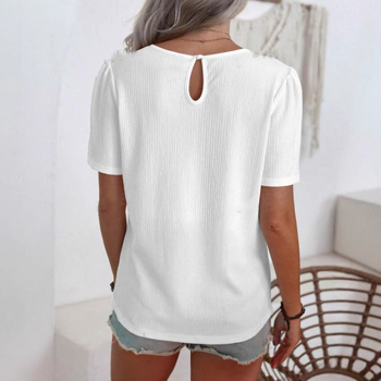 2024 Amazon Európa és Amerika Új Egyszínű Knowledge Laza Fehér Női Rövid Ujjú Laza Póló Francia Felső