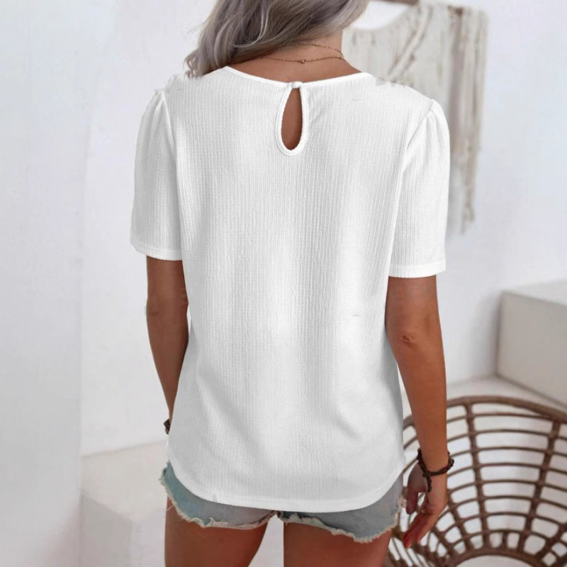 2024 Amazon Európa és Amerika Új Egyszínű Knowledge Laza Fehér Női Rövid Ujjú Laza Póló Francia Felső