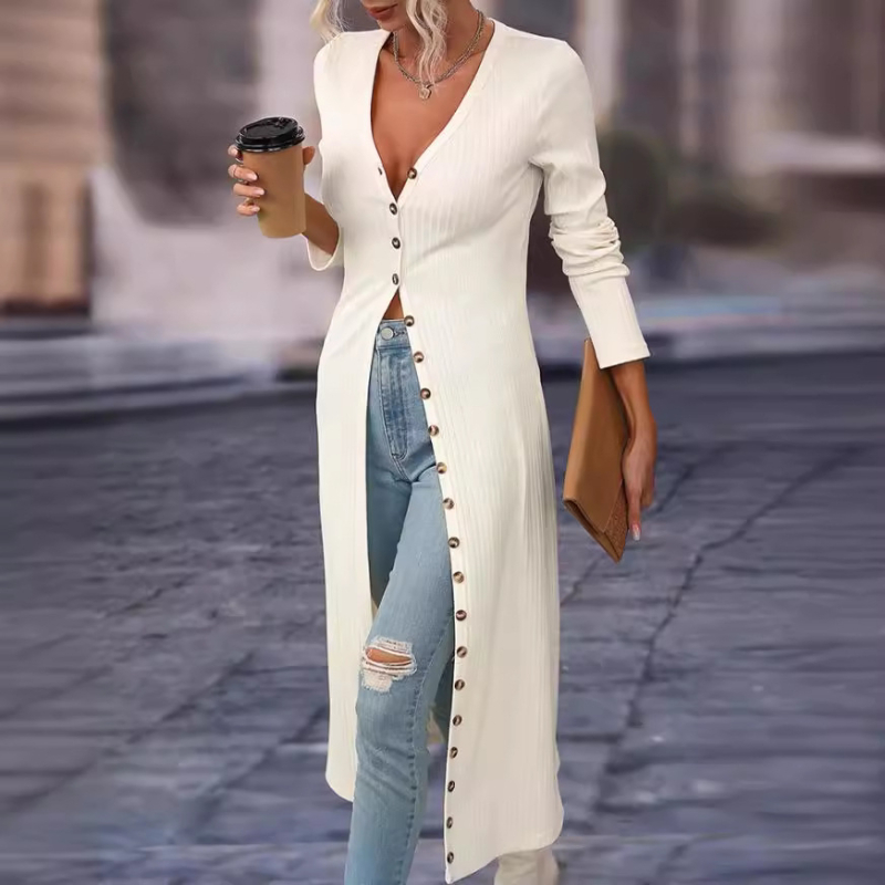 laos 2024 Bitter Machine kootud kardigan Pikk nišš Slim-fit Elegantne kleit Päikesekaitsekreemiga konditsioneeriga särk