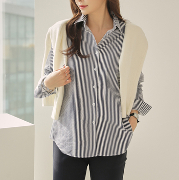 2024 Japán és koreai, határokon átnyúló, tiszta pamut csíkos, lezser, sokoldalú, lélegző, hosszú ujjú tavaszi és őszi női ing
