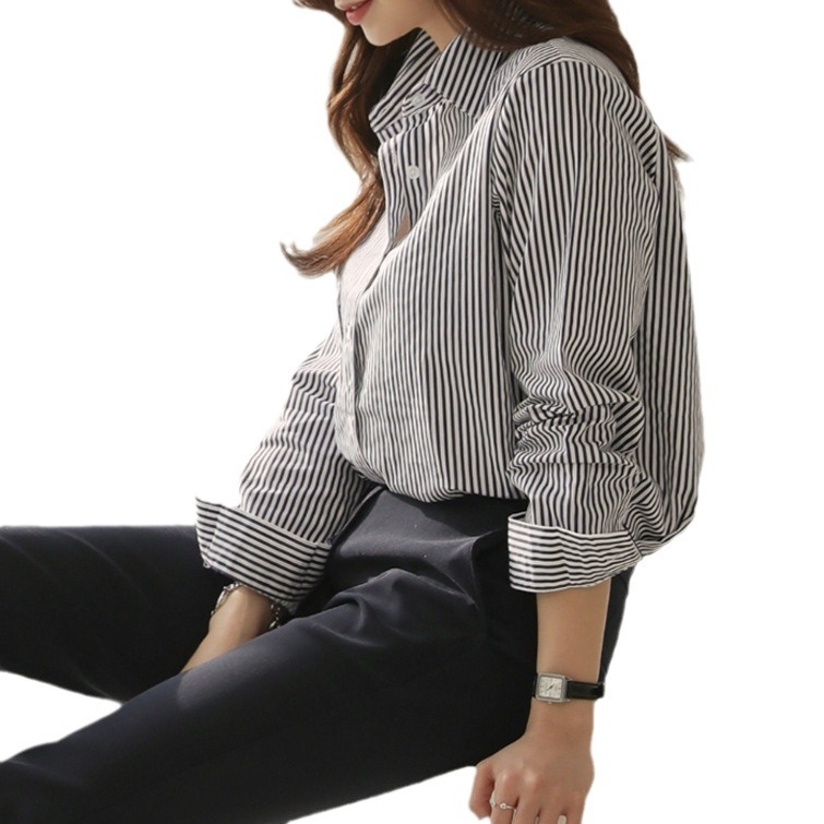 2024 Japán és koreai, határokon átnyúló, tiszta pamut csíkos, lezser, sokoldalú, lélegző, hosszú ujjú tavaszi és őszi női ing