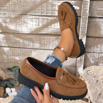 Νέα μόδα Άνοιξη και Φθινόπωρο 2025, Γυναικεία Παπούτσια με Στρογγυλή Μύτη και Χοντρό Τακούνι, Μεσαίο Τακούνι, Μονόχρωμα, Γυναικεία Παπούτσια Εργασίας Εξωτερικού Εμπορίου, Κορεάτικου Στυλ, Μοντέρνα, Μεγάλα Μεγέθη, Slip-On