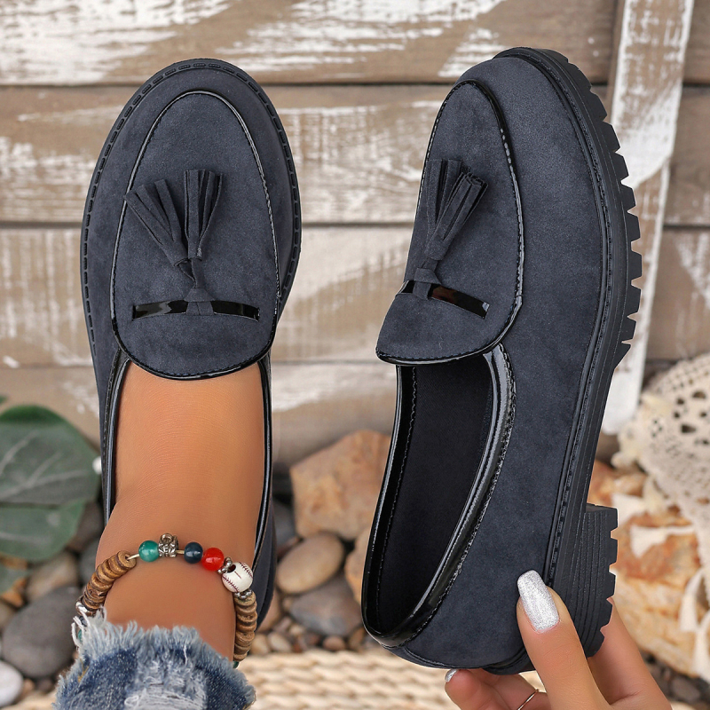 2025 tavaszi és őszi új stílusú, kerek orrú, vastag sarokú, közepes sarokú, egyszínű cipő, női koreai stílusú, divatos, nagy méretű, bebújós, külkereskedelmi, munkacipő női cipő