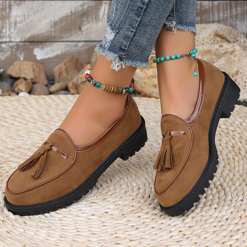 2025 tavaszi és őszi új stílusú, kerek orrú, vastag sarokú, közepes sarokú, egyszínű cipő, női koreai stílusú, divatos, nagy méretű, bebújós, külkereskedelmi, munkacipő női cipő