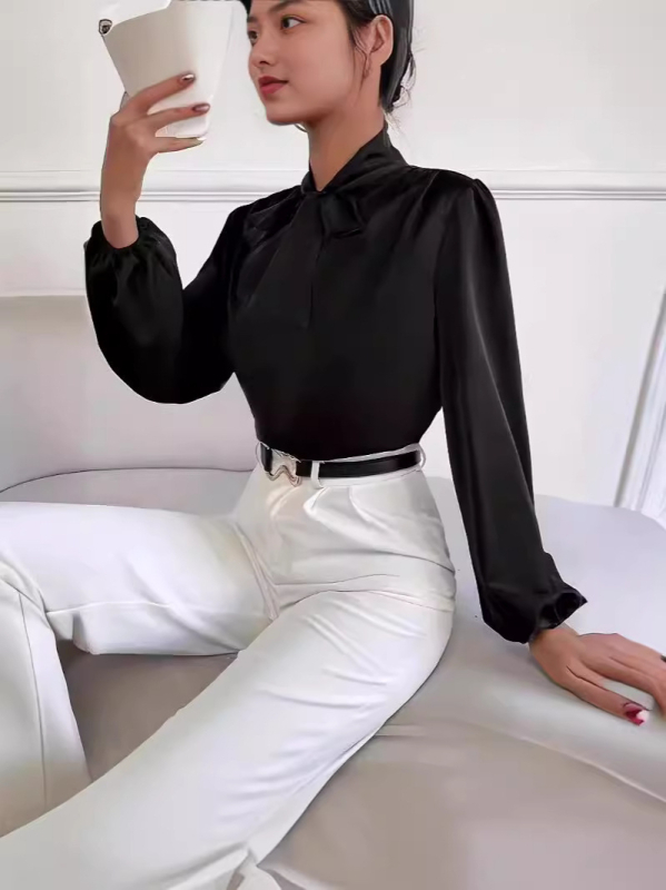 Európa és az Egyesült Államok határokon átnyúló 2024-es új sifon hosszú ujjú ing masnival Ding inggel