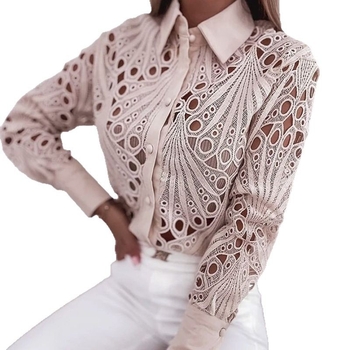 2025 Független Állomás kívánsága Amazon Explosions tavaszi és őszi Joker ingázó divatos csipke üreges hosszú ujjú női ing