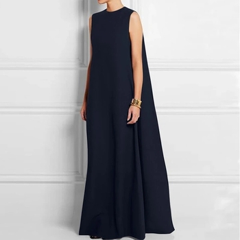 Női nyári, ujjatlan, hát nélküli, hosszú ruha, egyszínű, lezser, bő mellényes ruha, határokon átnyúló