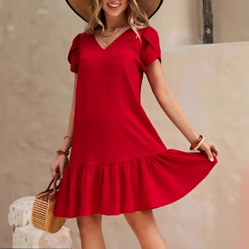 Európai és amerikai határokon átnyúló független állomás temu Amazon V-nyakú egyszínű bő ruha, lezser rövid ujjú ruha