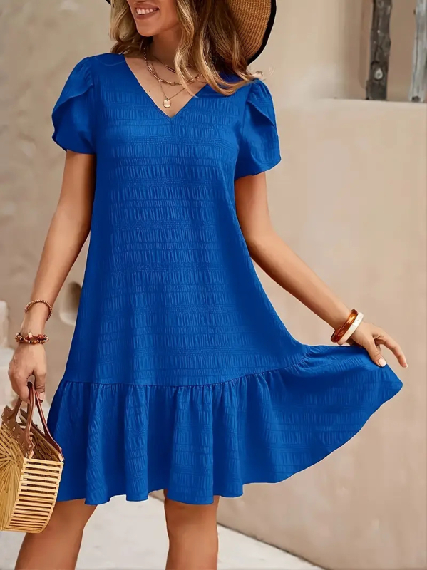 Európai és amerikai határokon átnyúló független állomás temu Amazon V-nyakú egyszínű bő ruha, lezser rövid ujjú ruha