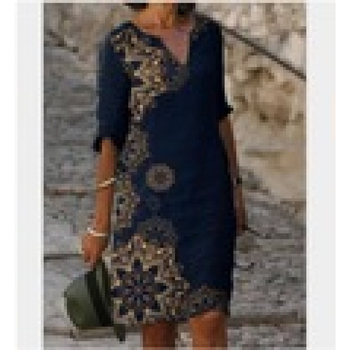 2024 Új Színblokkos Nyomtatású Patchwork V-nyakú Laza Bambusz Retro Művészi Kerek Nyakkivágású Fél Ujjú Plus Size Ruha