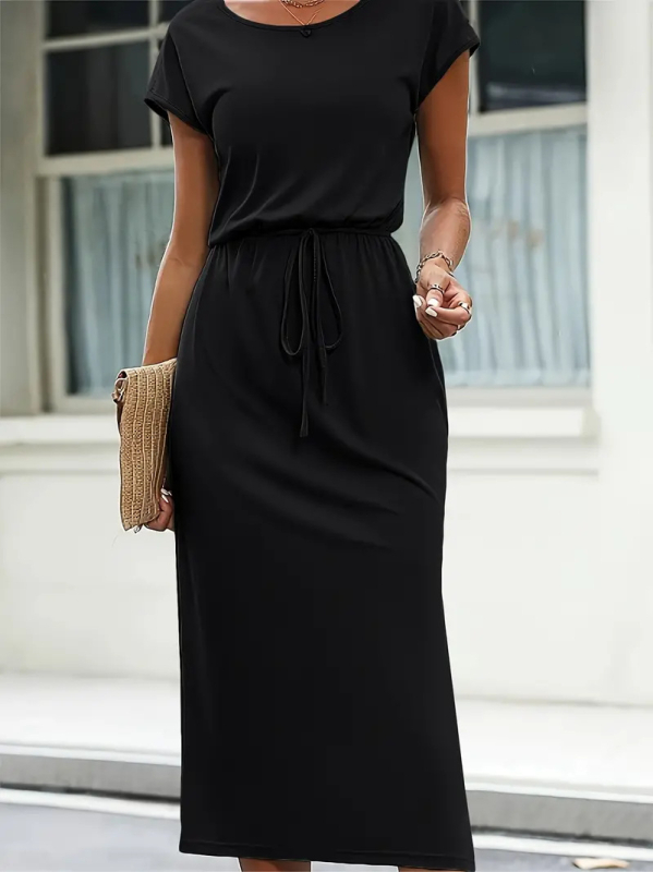 Spot 2024 Ευρωπαϊκά και Αμερικανικά Διασυνοριακά Γυναικεία Ρούχα Καλοκαιρινά Νέο Independent Station Στρογγυλό Λαιμόκοψη Μέση Pure Color Φόρεμα Tiktok