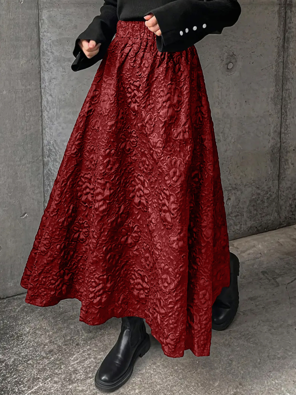 Proljetna i jesenska crna trodimenzionalna reljefna žakard cvjetna suknja Niša univerzalna suknja s kišobranom koja prekriva bokove Suknja A-kroja srednje duljine