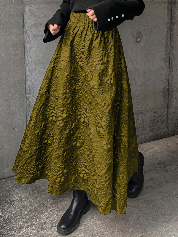 Proljetna i jesenska crna trodimenzionalna reljefna žakard cvjetna suknja Niša univerzalna suknja s kišobranom koja prekriva bokove Suknja A-kroja srednje duljine