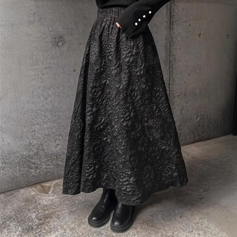 Proljetna i jesenska crna trodimenzionalna reljefna žakard cvjetna suknja Niša univerzalna suknja s kišobranom koja prekriva bokove Suknja A-kroja srednje duljine