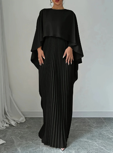 laos 2024. aasta uus Euroopa ja Ameerika moeloodne nahkhiirevarrukatega volditud ebakorrapärane elegantne pikk kleit