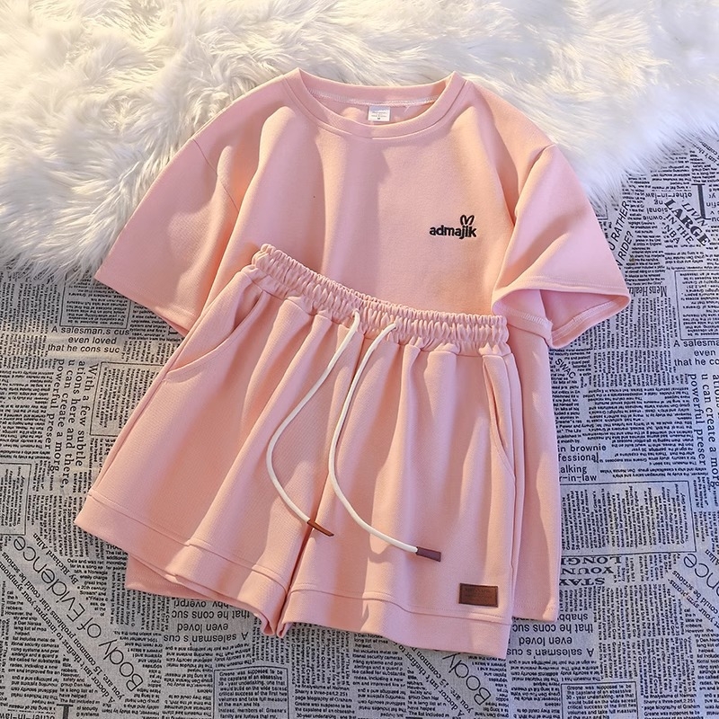 Piké hímzésű kétrészes szett 2024 nyári új rövid ujjú futónadrág laza stílus sportruházat