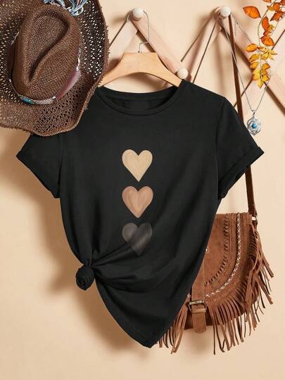 Tween lányos lezser minimalista szív alakú rövid ujjú póló