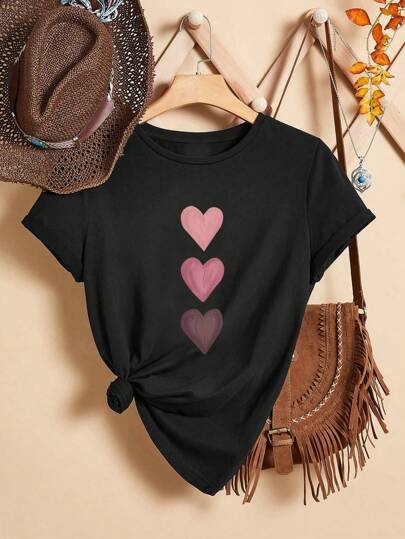 Tween lányos lezser minimalista szív alakú rövid ujjú póló