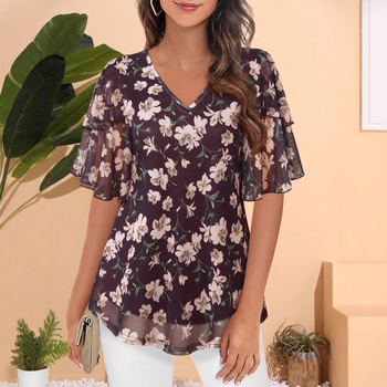 Γυναικείο πουκάμισο και τοπ με μανίκια 3/4 από την Ευρώπη και την Αμερική του 2024, επαγγελματικό φόρεμα, casual πουκάμισο, τοπ με διπλό πλέγμα και ζώνη