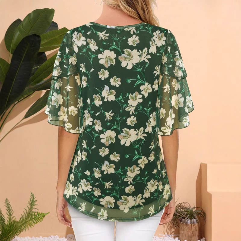 2024. gada Eiropas un Amerikas sieviešu krekls un tops ar 3/4 piedurknēm, biznesa kleita, ikdienas krekls, dubultais sieta tops ar jostu