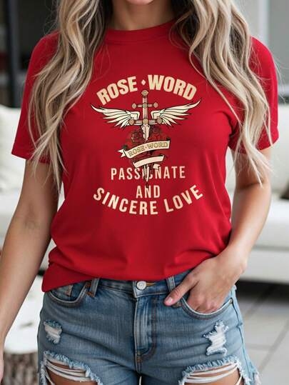 Διασυνοριακός Ευρωπαϊκός Κώδικας Ανεξάρτητος Σταθμός INAWLY Casual Μπλούζα με Κοντομάνικο και Καρδιά