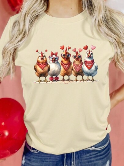 Διασυνοριακός Ευρωπαϊκός Κώδικας Ανεξάρτητος Σταθμός INAWLY Casual Μπλούζα με Κοντομάνικο και Καρδιά